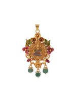 Macro close-up of antique gold-plated oxidised finish and border detailing on SIJA 925 silver Lakshmi Devi pendant handcrafted temple jewellery texture for women