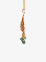 Side profile view of SIJA 925 silver gold antique Lakshmi Devi pendant — bail loop, pendant thickness, gold-plated edge finish, and chain compatibility reference for women