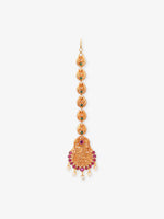 SIJA 925 Silver Gold Antique Lakshmi Tikka gold plated temple jewellery full front hero view traditional South Indian goddess head ornament for women
