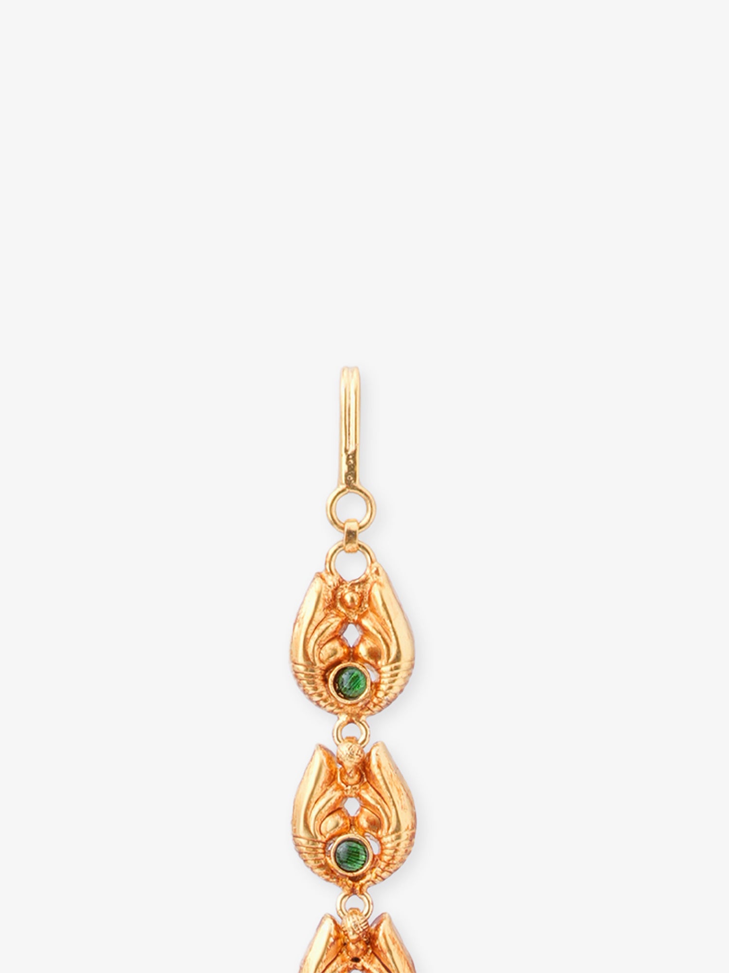 Close‑up of SIJA 925 silver gold plated Lakshmi Tikka showing goddess engraving fine detailing and handcrafted temple jewellery design for festive wear