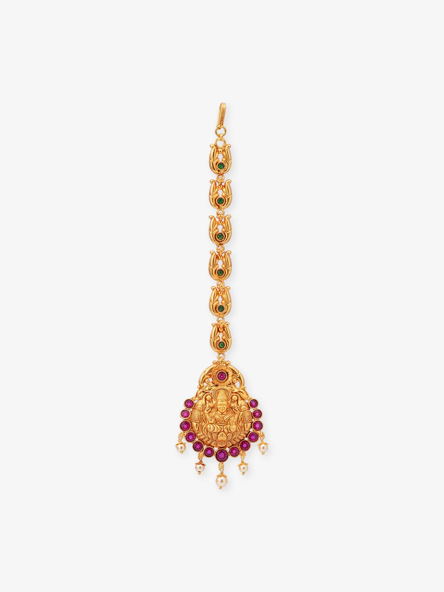 SIJA 925 Silver Gold Antique Lakshmi Tikka gold polish temple jewellery full front hero view traditional South Indian goddess head ornament for women