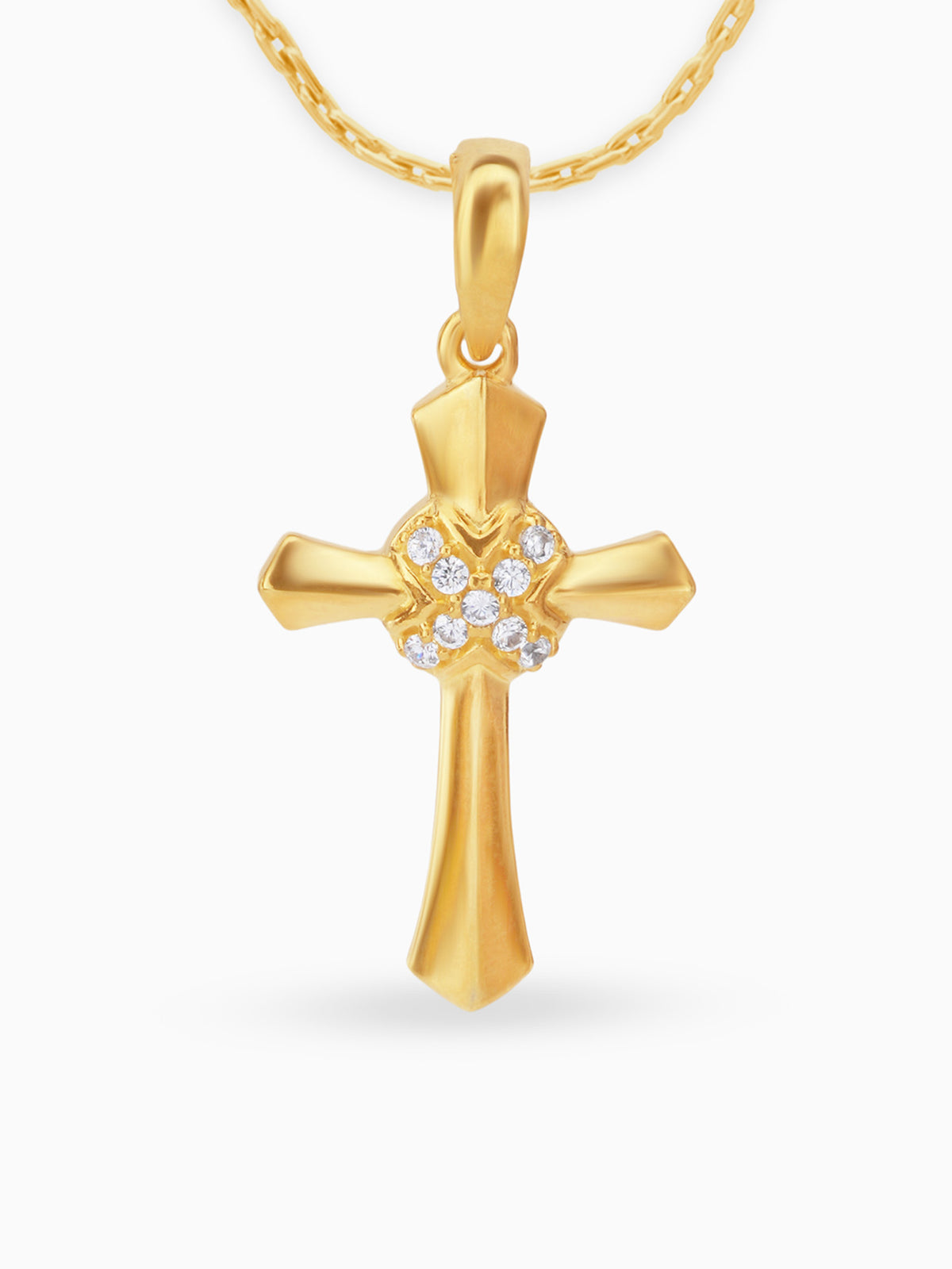 Gold plated 925 silver cross sparkle pendant BIS hallmarked premium SIJA jewellery perfect for everyday wear and special occasions