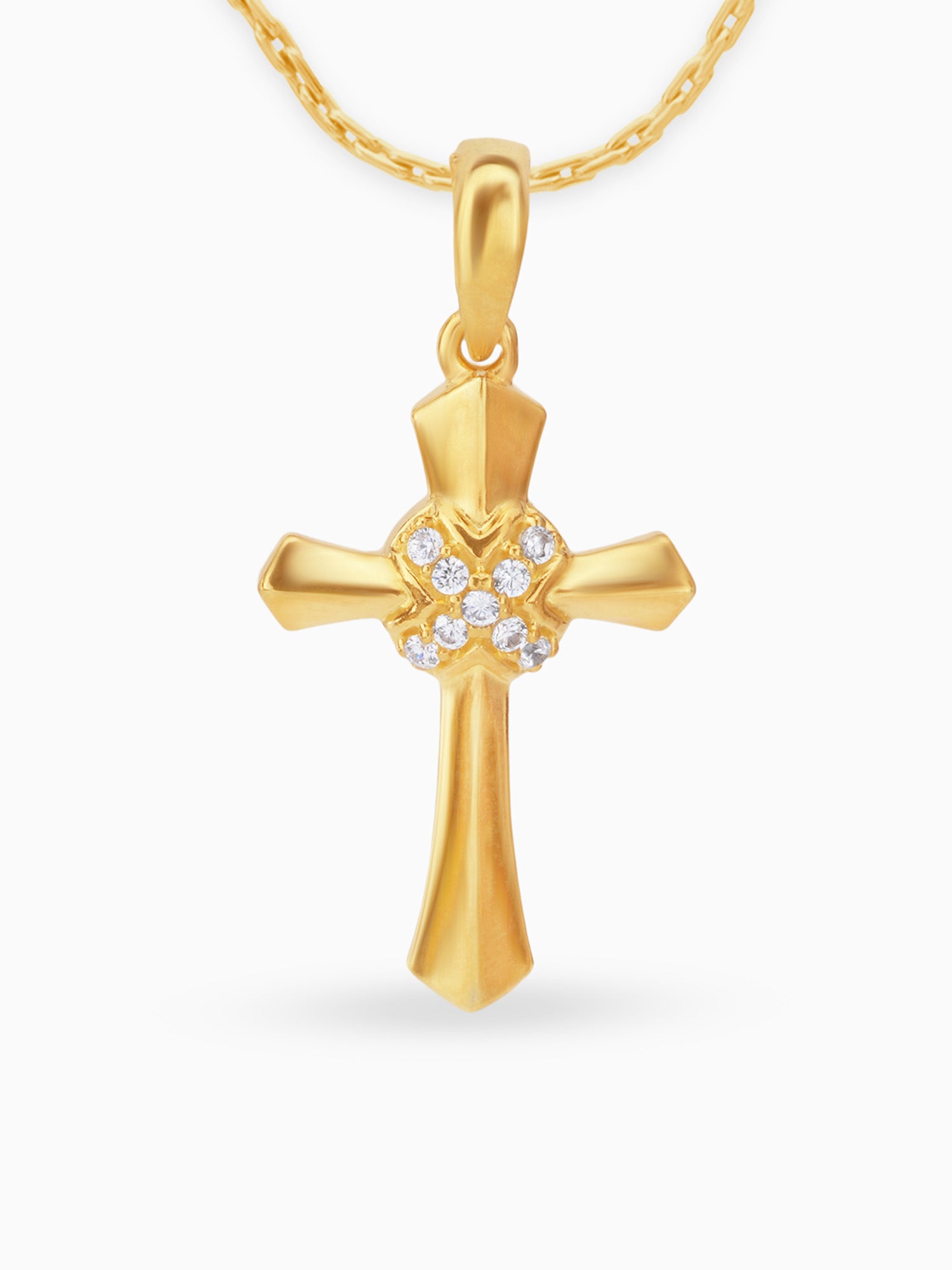 Gold plated 925 silver cross sparkle pendant BIS hallmarked premium SIJA jewellery perfect for everyday wear and special occasions