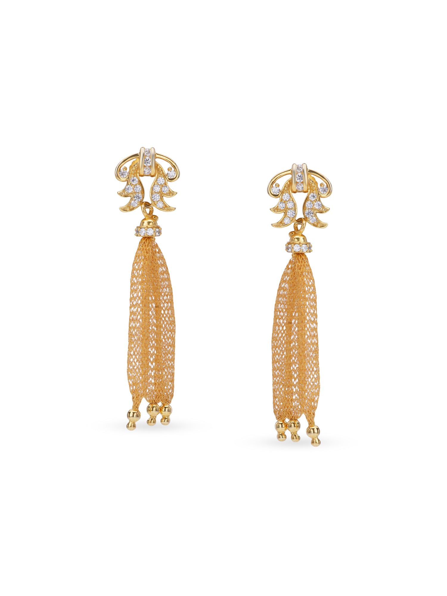 Detailed view of SIJA 925 silver Gold Dolphy Mesh Earrings highlighting ornamental finish and polished gold plated craftsmanship
