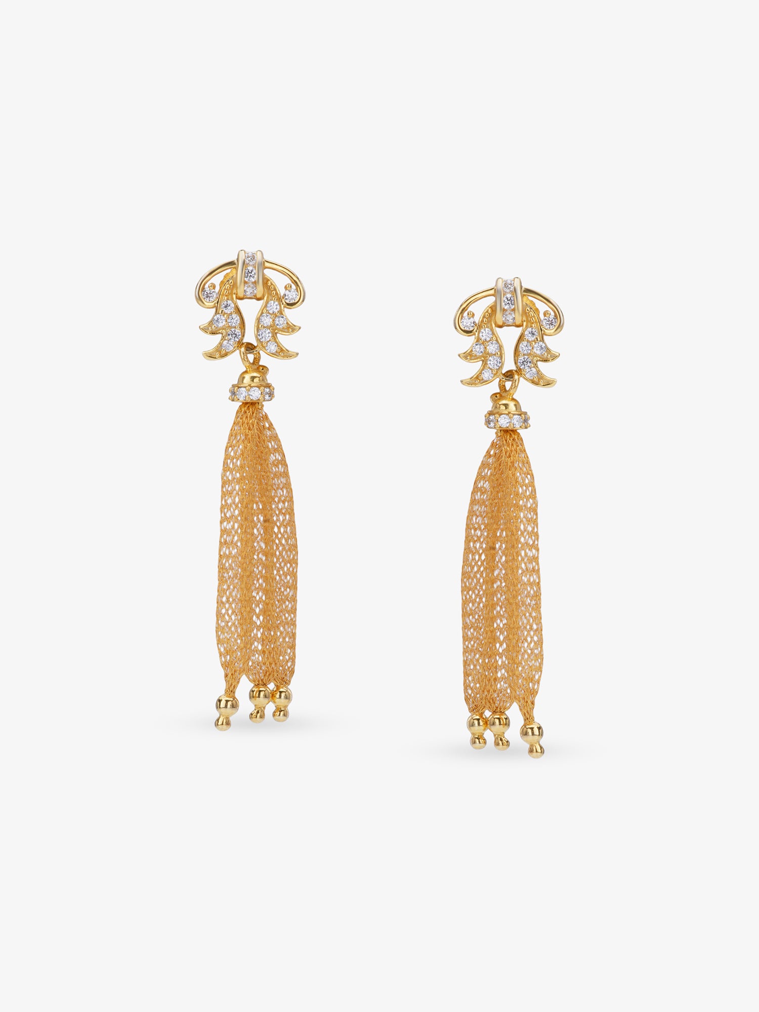 SIJA 925 Silver Gold Dolphy Mesh Earrings gold plated sterling silver jewellery full front hero view elegant accessory