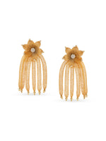 SIJA 925 Silver Gold Flower Mesh Earrings gold plated sterling silver jewellery full front hero view elegant accessory