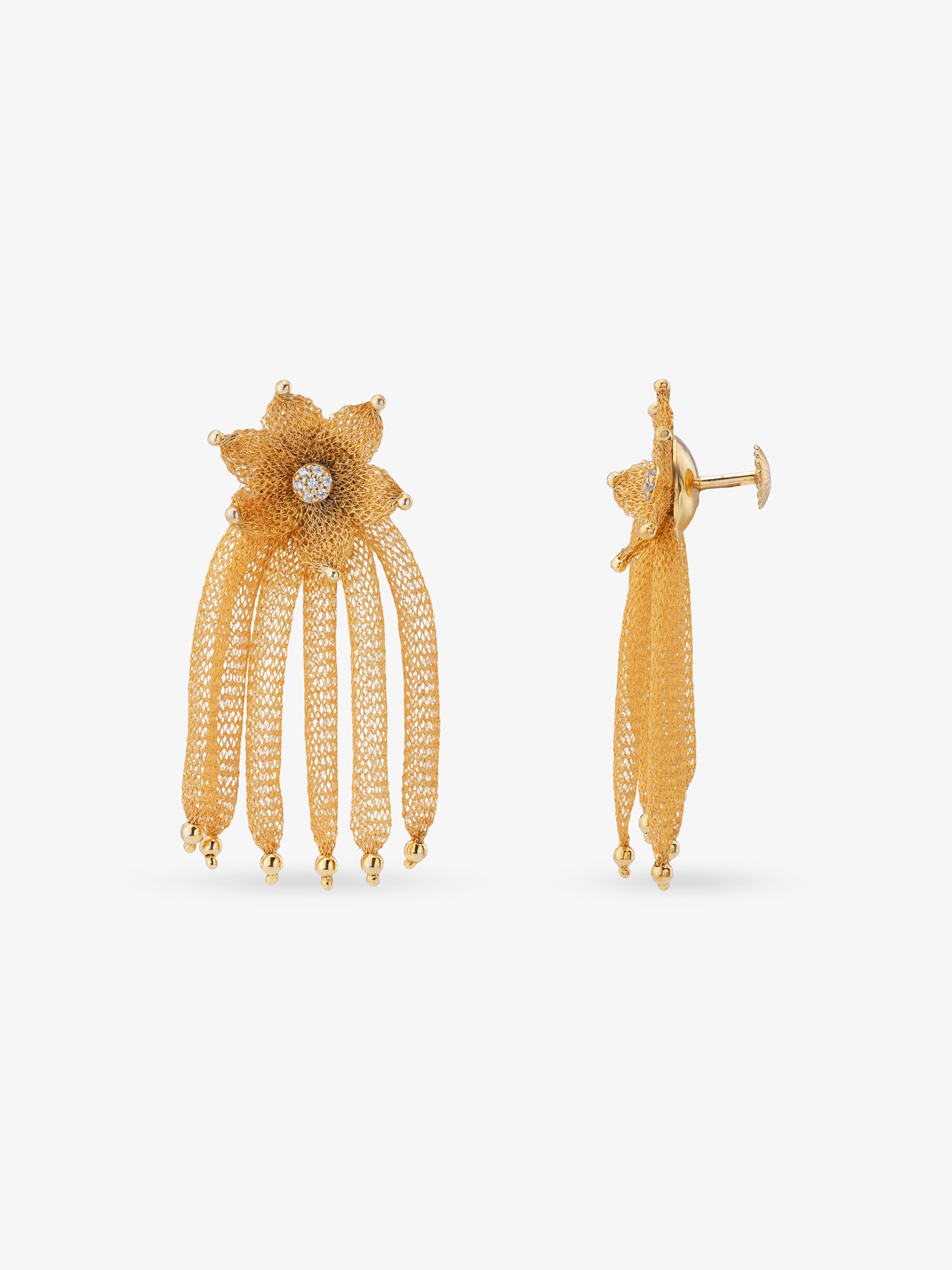 Side profile of SIJA 925 silver Gold Flower Mesh Earrings showing polished edges and durable sterling silver construction