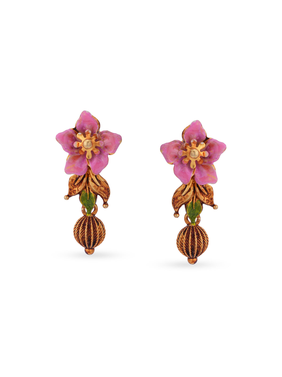Close‑up of SIJA 925 silver Gold Flower with Drops Earrings showing intricate floral motif with dangling drops handcrafted gold plated design