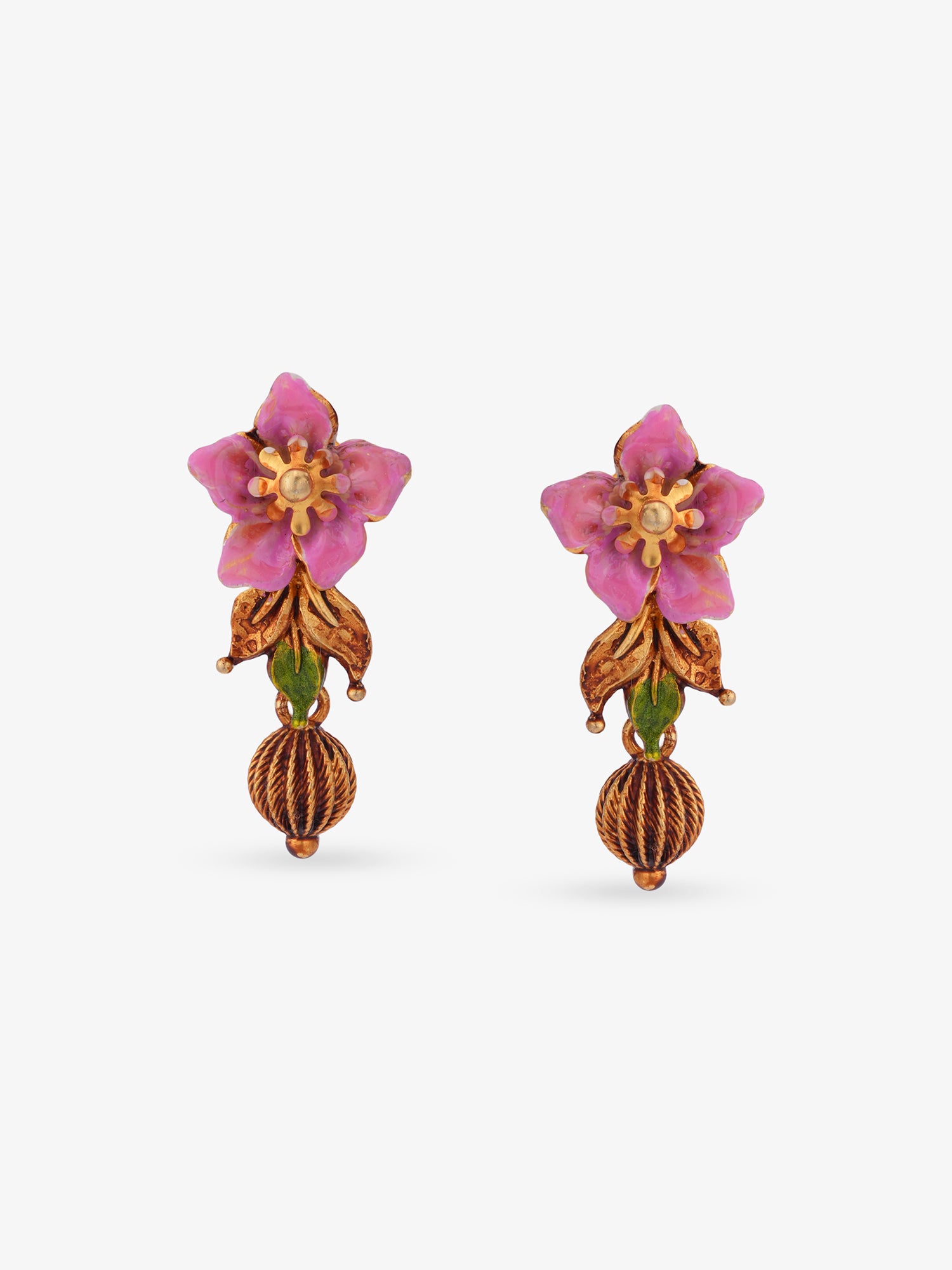 SIJA 925 Silver Gold Flower with Drops Earrings gold plated sterling silver jewellery full front hero view elegant accessory