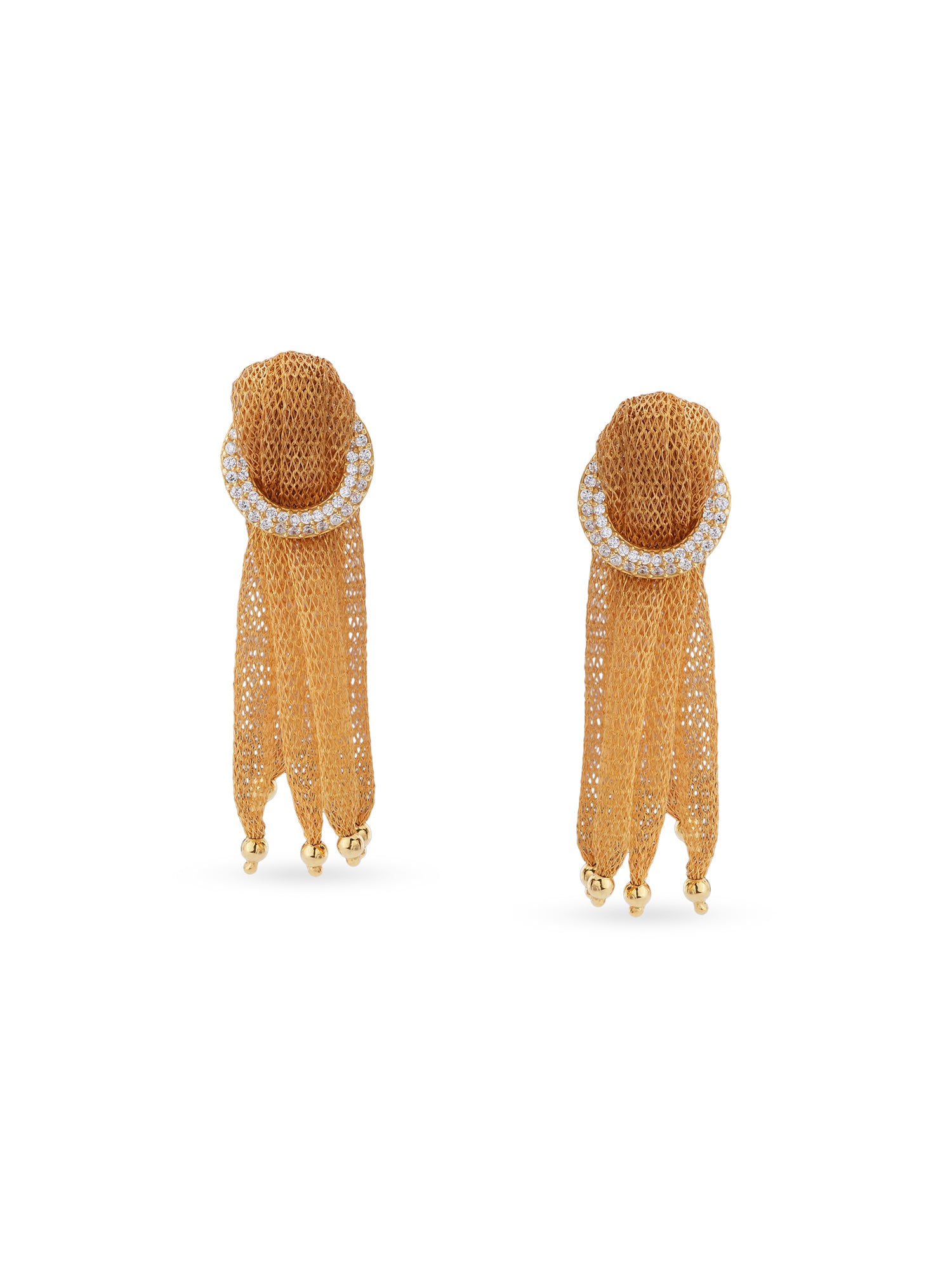 Detailed view of SIJA 925 silver Gold Knot Mesh Earrings highlighting ornamental finish and polished gold plated craftsmanship