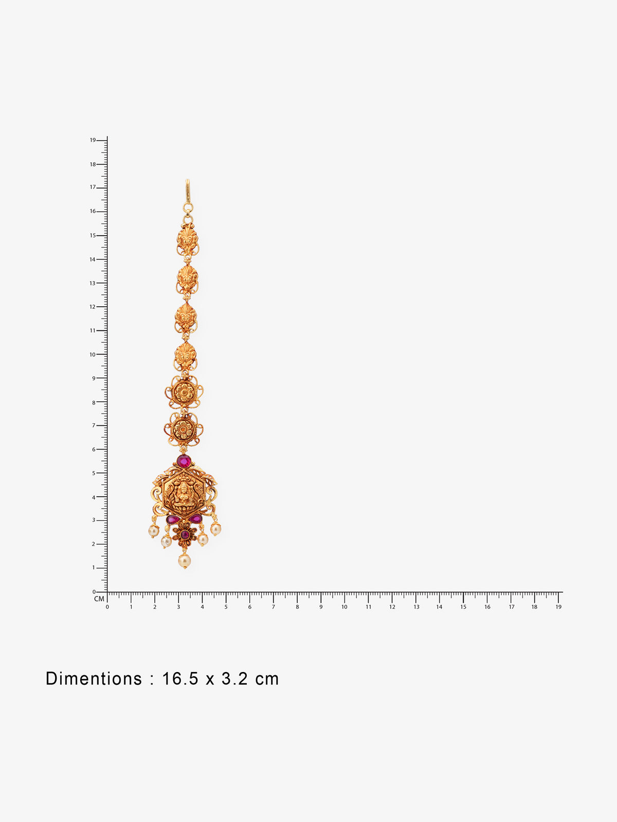 Reverse of SIJA Lakshmi Floral Tikka showing BIS 925 hallmark stamp certified sterling silver gold plated temple jewellery made in India