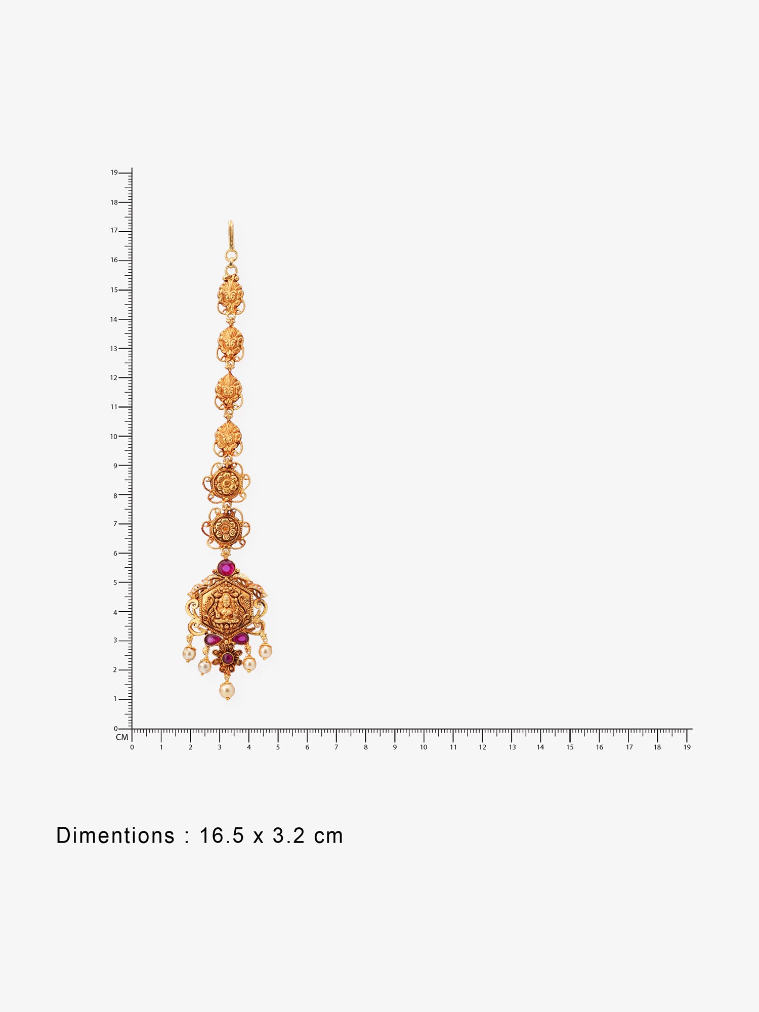 Reverse of SIJA Lakshmi Floral Tikka showing BIS 925 hallmark stamp certified sterling silver gold plated temple jewellery made in India