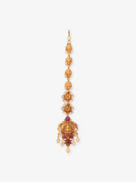 SIJA 925 Silver Gold Lakshmi and Floral Tikka gold plated temple jewellery full front hero view traditional South Indian goddess head ornament for women
