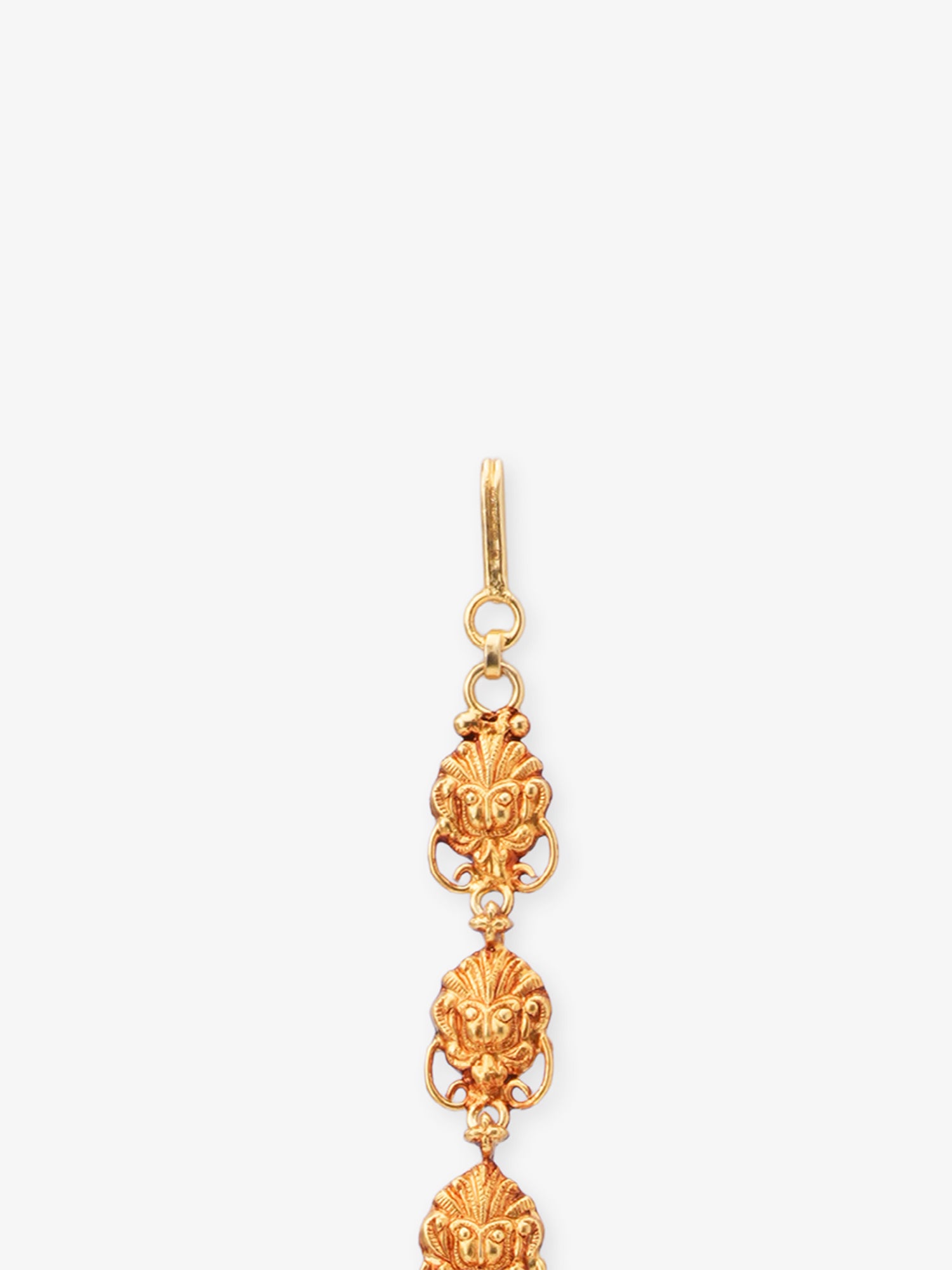 Detailed view of floral motif on SIJA 925 silver gold plated Lakshmi Tikka highlighting ornamental craftsmanship and devotional temple jewellery style