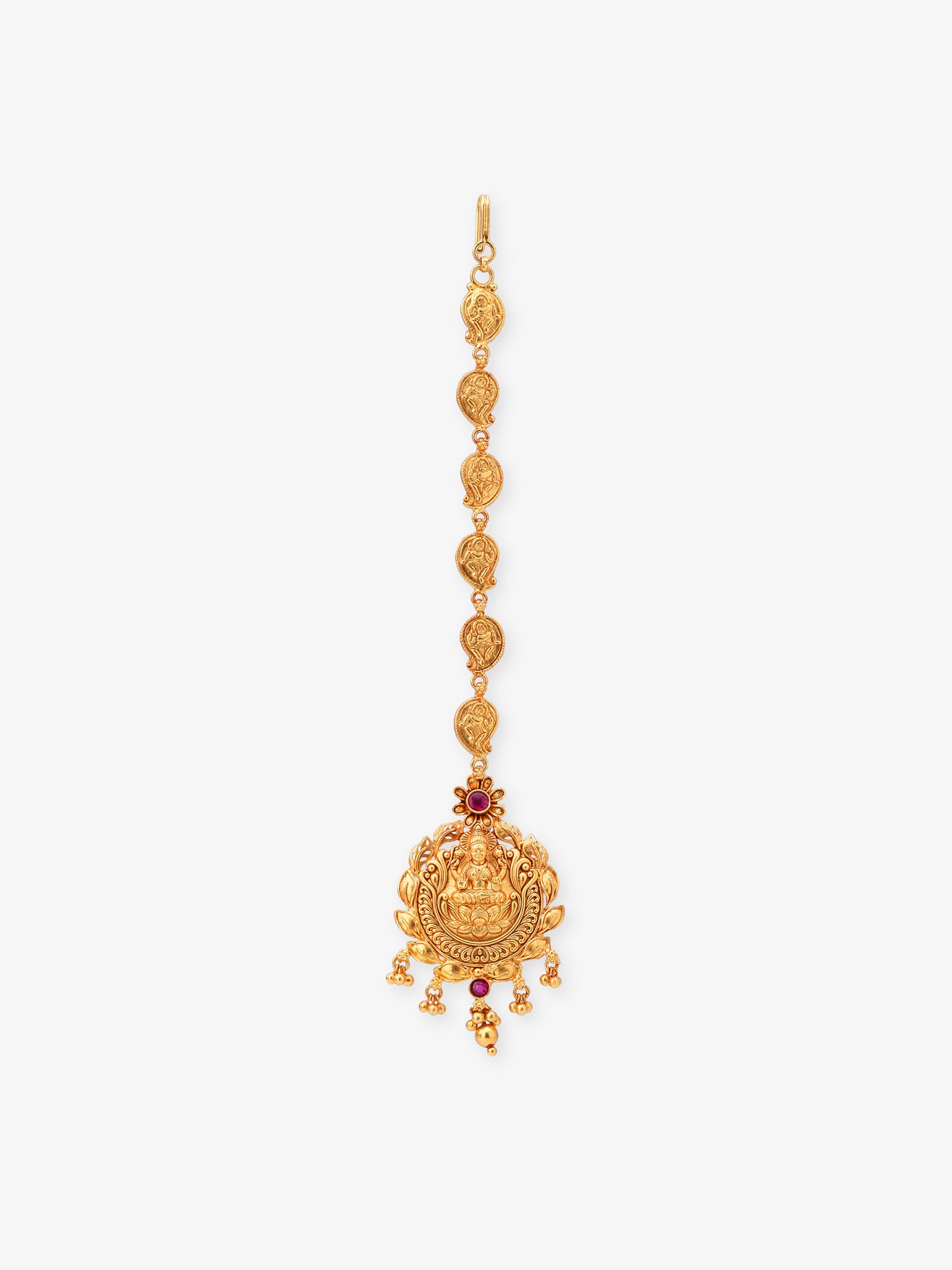 SIJA 925 Silver Gold Lakshmi and Manga Tikka gold plated temple jewellery full front hero view traditional South Indian goddess head ornament for women