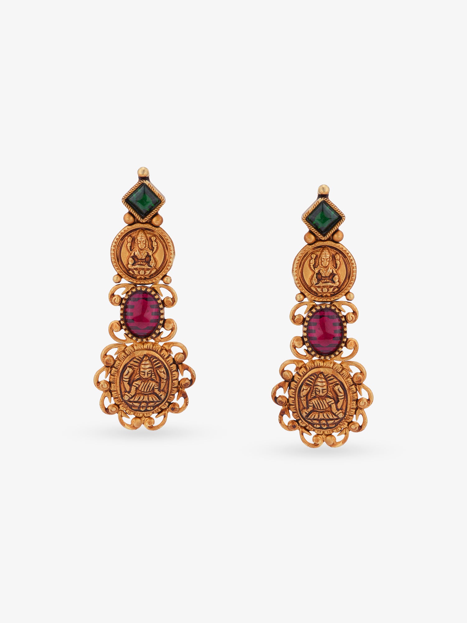 SIJA 925 Silver Gold Lakshmi Nagas Earrings gold plated sterling silver jewellery full front hero view temple accessory