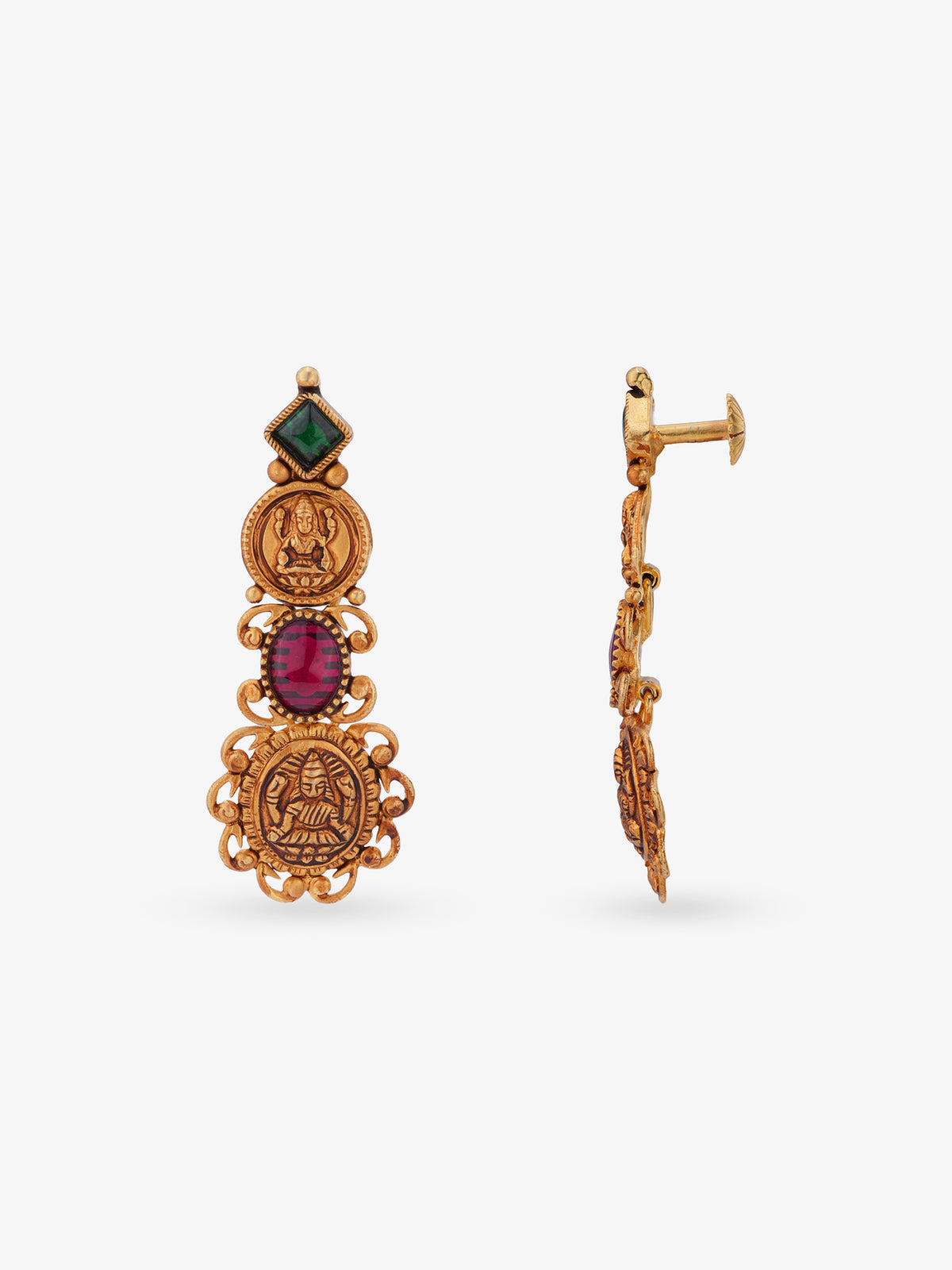 Side profile of SIJA 925 silver Gold Lakshmi Nagas Earrings showing polished edges and durable sterling silver construction