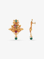 Side profile of SIJA 925 silver gold plated Lakshmi Vishnu Pendant showing bail loop pendant thickness antique edge relief and chain compatibility