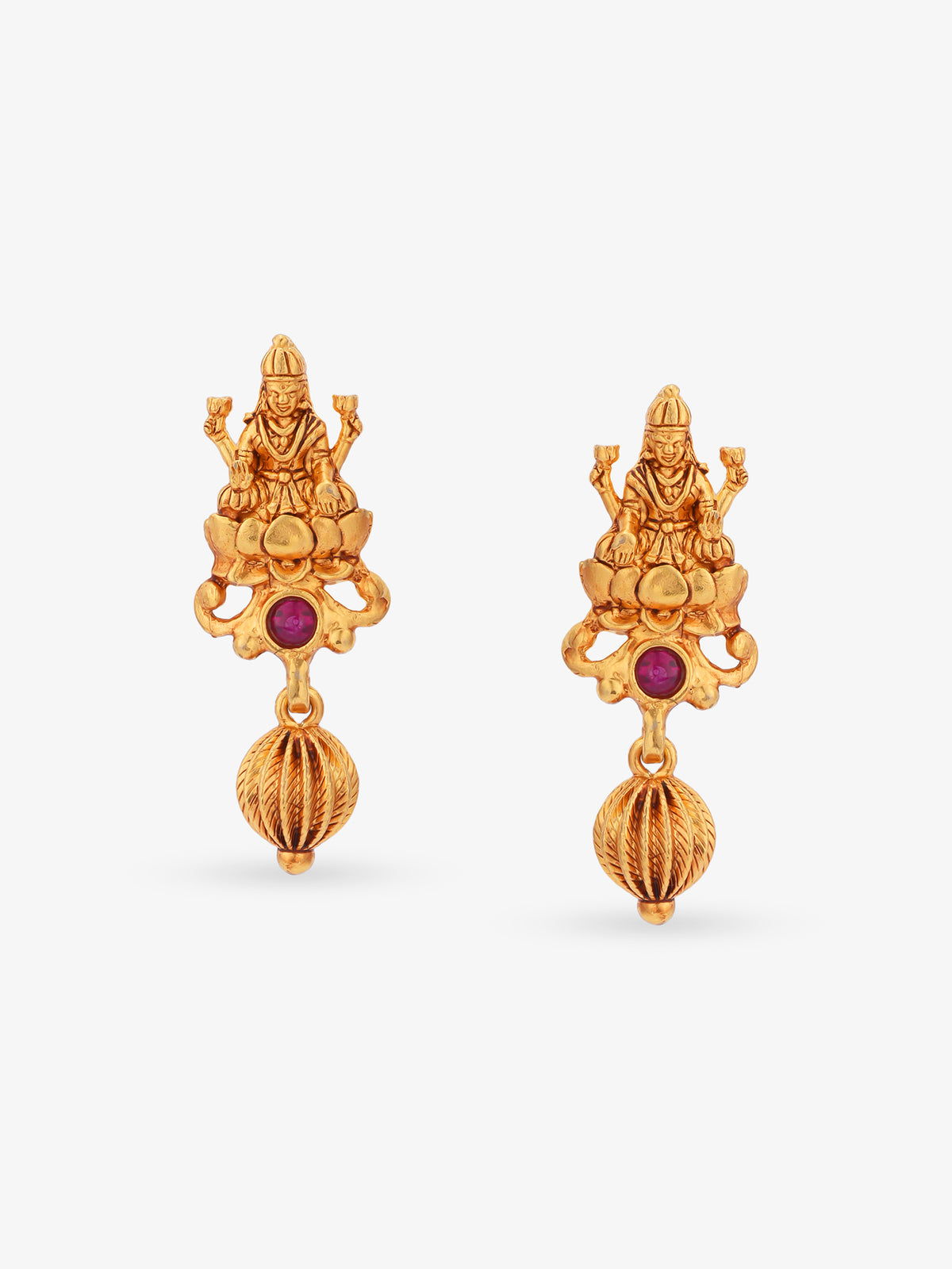 SIJA 925 Silver Gold Lakshmi with Drops Earrings gold plated sterling silver jewellery full front hero view temple accessory