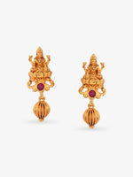 SIJA 925 Silver Gold Lakshmi with Drops Earrings gold plated sterling silver jewellery full front hero view temple accessory