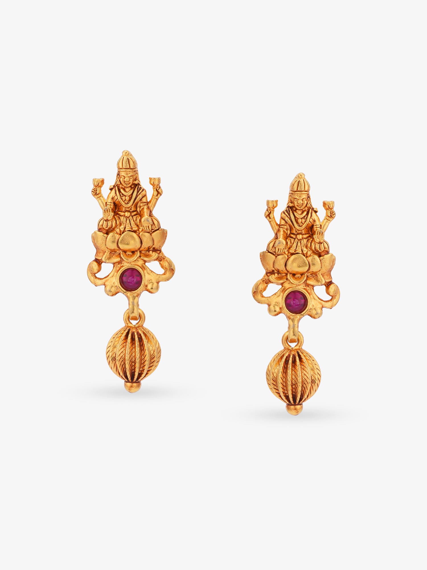 SIJA 925 Silver Gold Lakshmi with Drops Earrings gold plated sterling silver jewellery full front hero view temple accessory