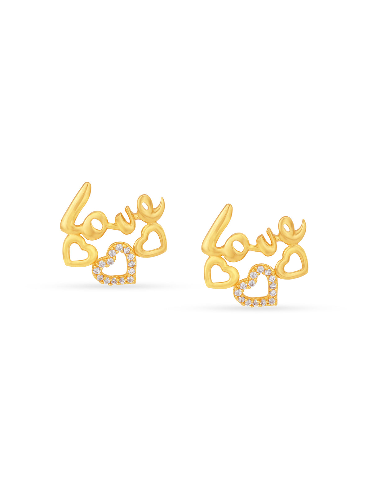 Detailed close up of SIJA Gold Love Stud showing sparkling stones with delicate love motif craftsmanship