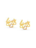 Detailed close up of SIJA Gold Love Stud showing sparkling stones with delicate love motif craftsmanship
