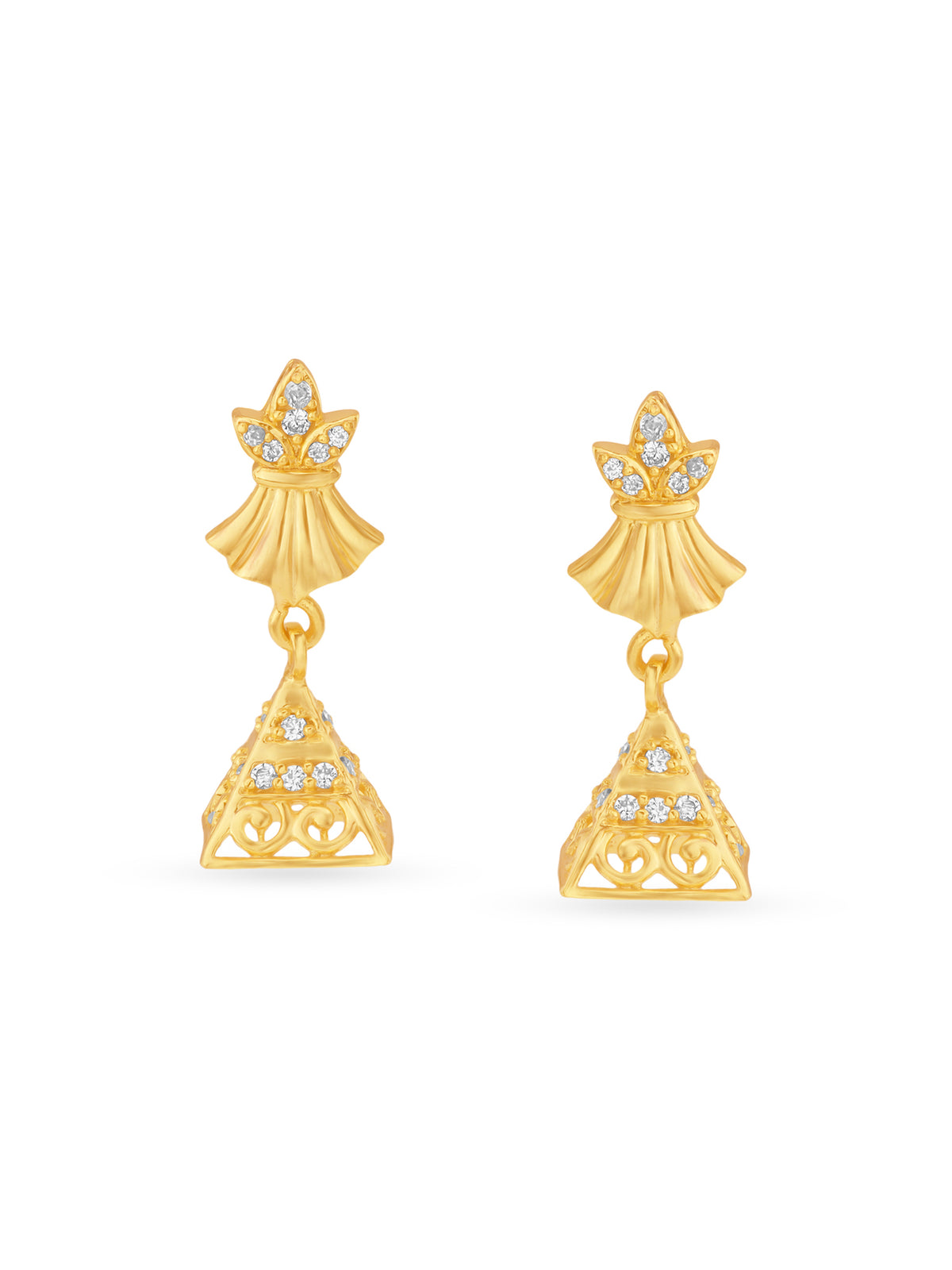 Detailed close up of SIJA Gold Queen Pyramid Jhumka showing pyramid dome design and premium sterling silver craftsmanship