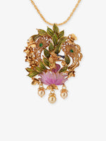 SIJA 925 Sterling Silver Gold Radha Krishna Pendant gold plated full front view of traditional devotional pendant for women