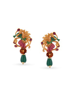 Close‑up of SIJA 925 silver Gold Radha Krishna Earrings showing divine Radha Krishna motif handcrafted gold plated design