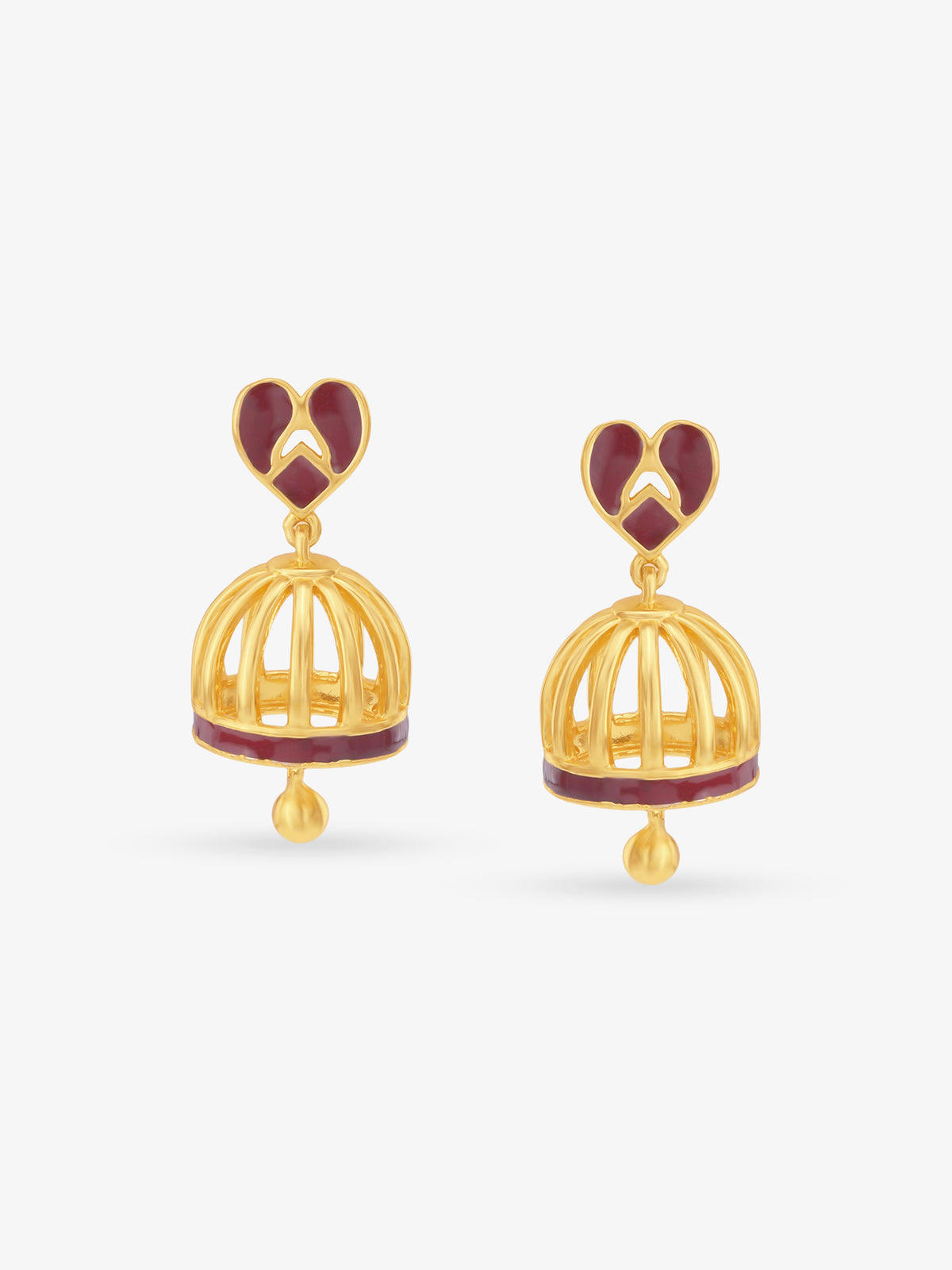 SIJA 925 Silver Gold Red Heart Jhumka gold plated womens earrings elegant accessory front view