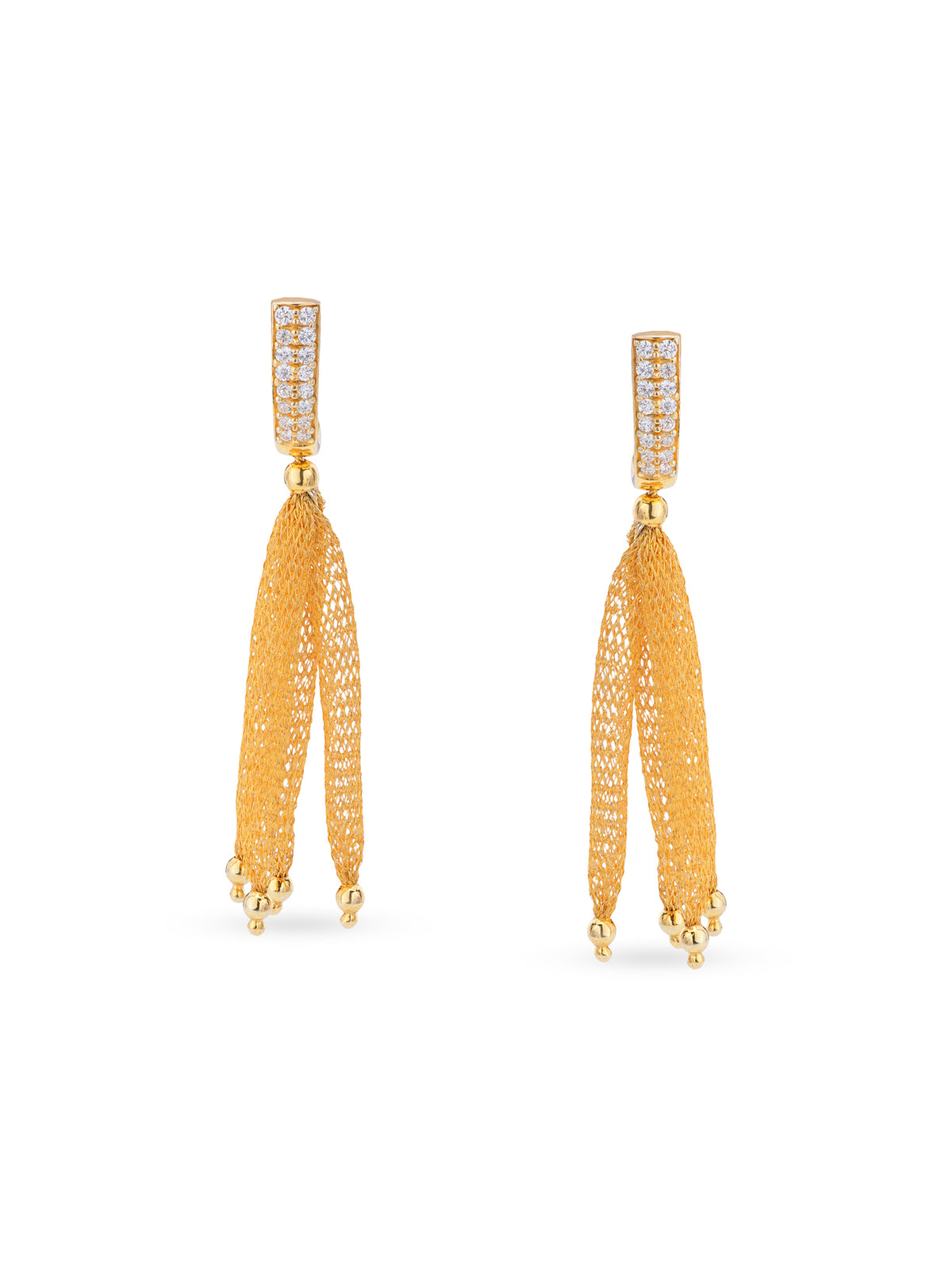Detailed view of SIJA 925 silver Gold Trunk Mesh Earrings highlighting ornamental finish and polished gold plated craftsmanship