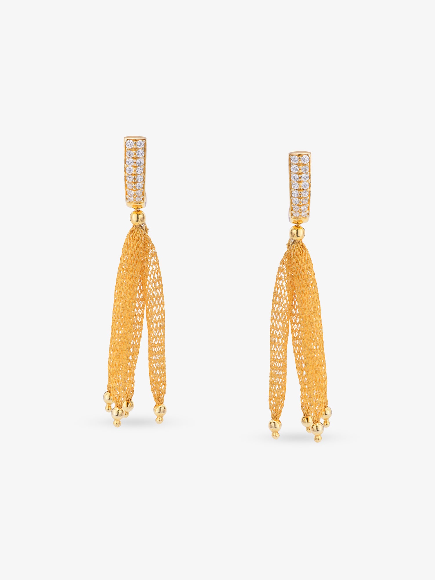 SIJA 925 Silver Gold Trunk Mesh Earrings gold plated sterling silver jewellery full front hero view elegant accessory