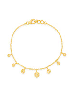 Close up of SIJA Golden Droplet Charming Bracelet showing polished droplet bead detail in sterling silver gold plated finish