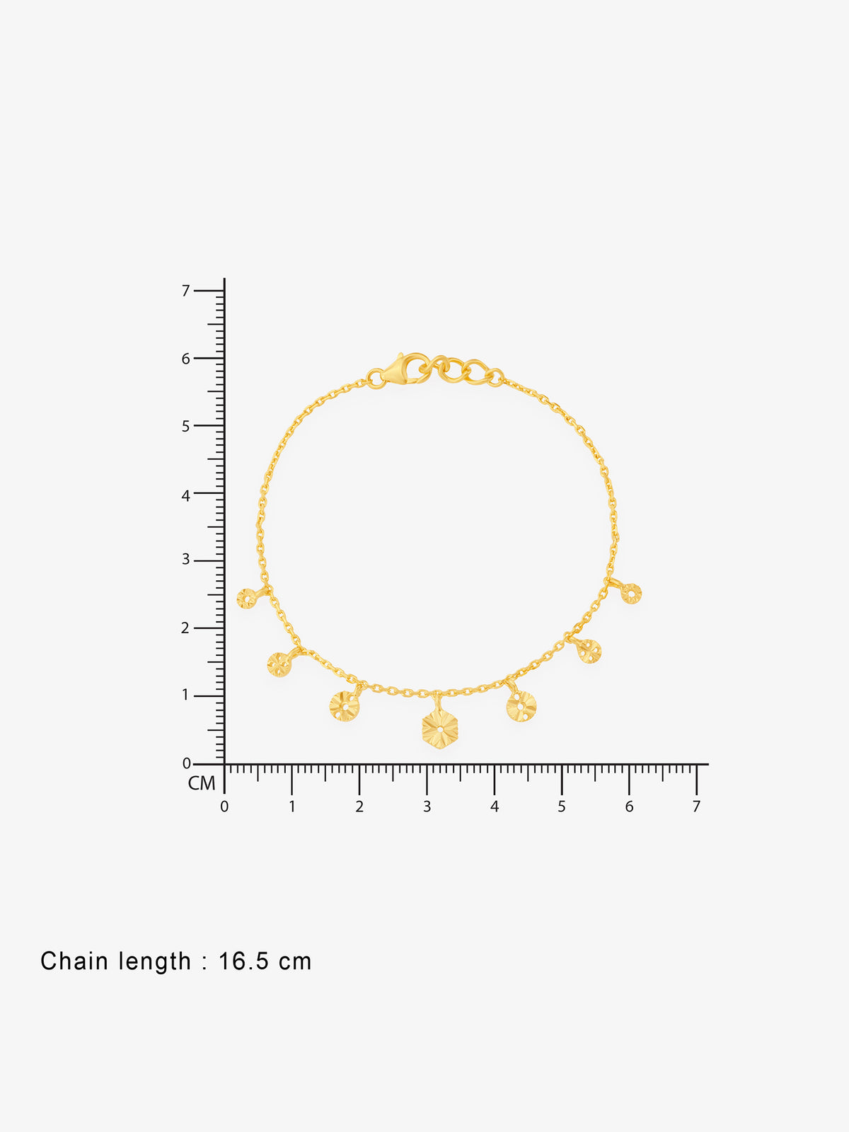 Reverse view of SIJA Golden Droplet Charming Bracelet showing BIS hallmark certified sterling silver jewellery made in India