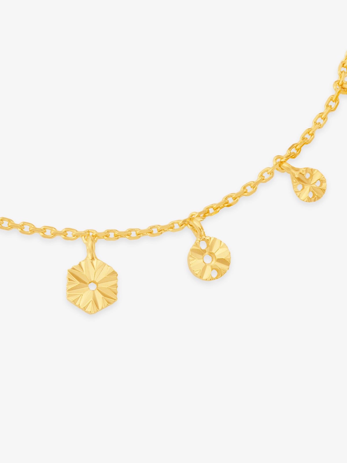 Close up of SIJA Golden Droplet Charming Bracelet showing polished droplet bead detail in sterling silver gold plated finish