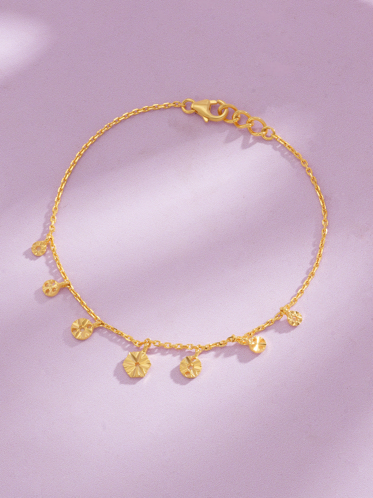 Close up of SIJA Golden Droplet Charming Bracelet showing polished droplet bead detail in sterling silver gold plated finish