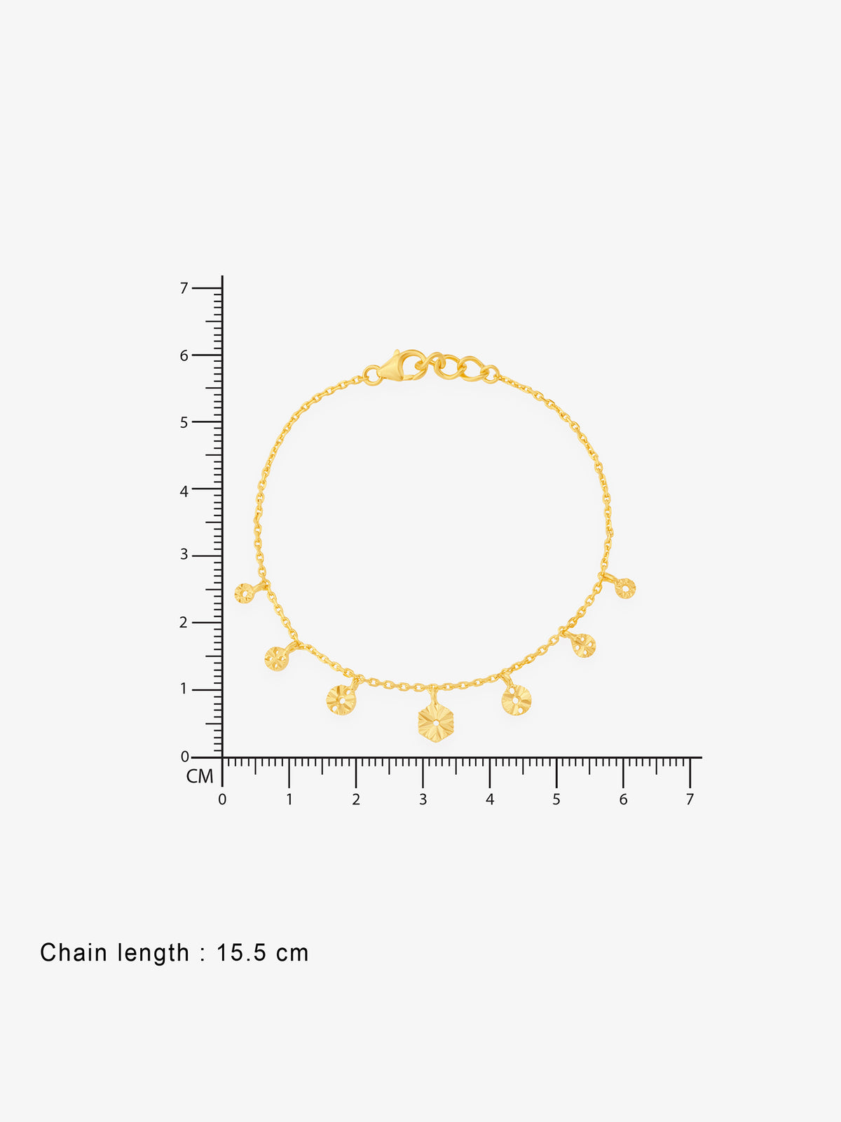 Reverse view of SIJA Golden Droplet Charming Bracelet showing BIS hallmark certified sterling silver jewellery made in India