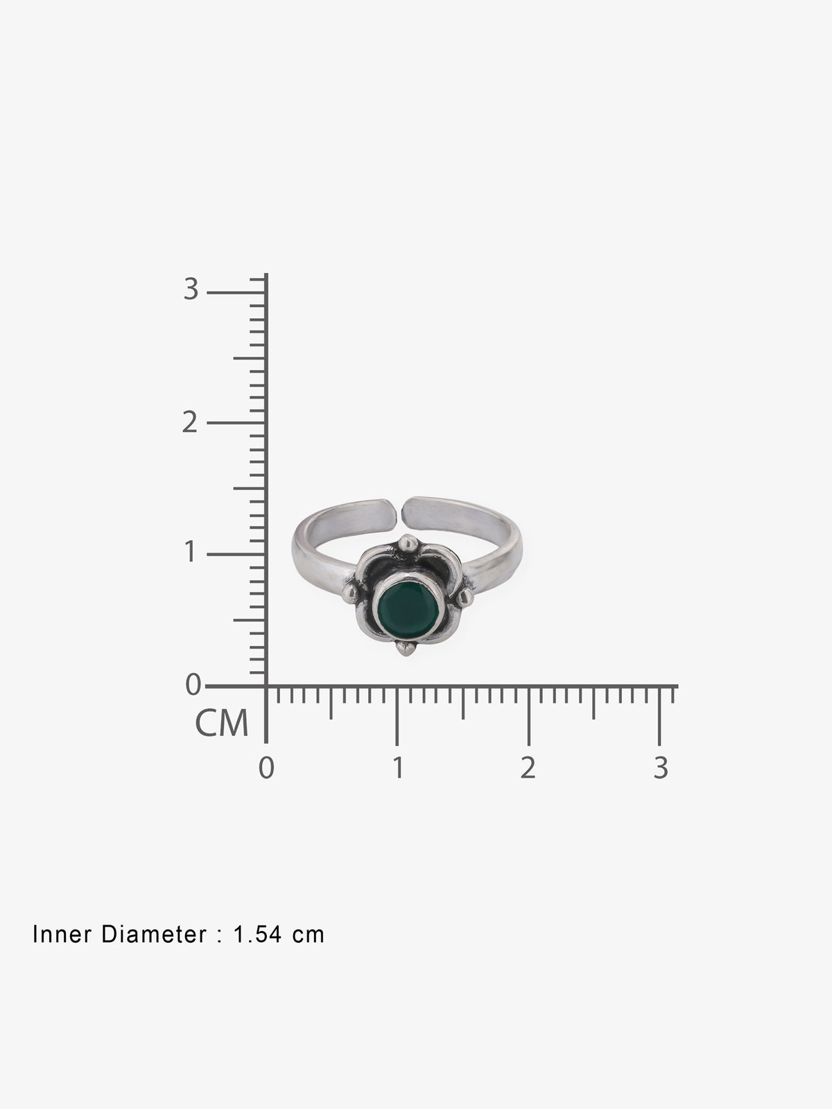 Reverse view of SIJA Green Bloom Antique Toe Ring showing BIS 925 hallmark certified oxidised sterling silver jewellery made in India