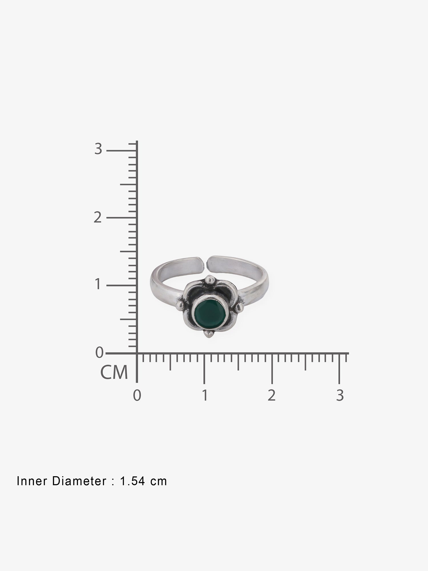 Reverse view of SIJA Green Bloom Antique Toe Ring showing BIS 925 hallmark certified oxidised sterling silver jewellery made in India