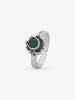 SIJA 925 Silver Green Bloom Antique Toe Ring oxidised silver jewellery elegant front view traditional accessory for women