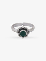 Adjustable band detail of SIJA 925 Silver Green Bloom Antique Toe Ring showcasing flexible fit and premium oxidised silver quality
