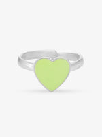 Detailed close up of SIJA Green Enamel Heart Toe Ring showing vibrant enamel heart design and premium silver craftsmanship