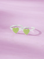 Detailed close up of SIJA Green Enamel Heart Toe Ring showing vibrant enamel heart design and premium silver craftsmanship