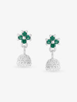 Detailed close up of SIJA Floral Jhumka showing delicate floral motif and premium silver craftsmanship