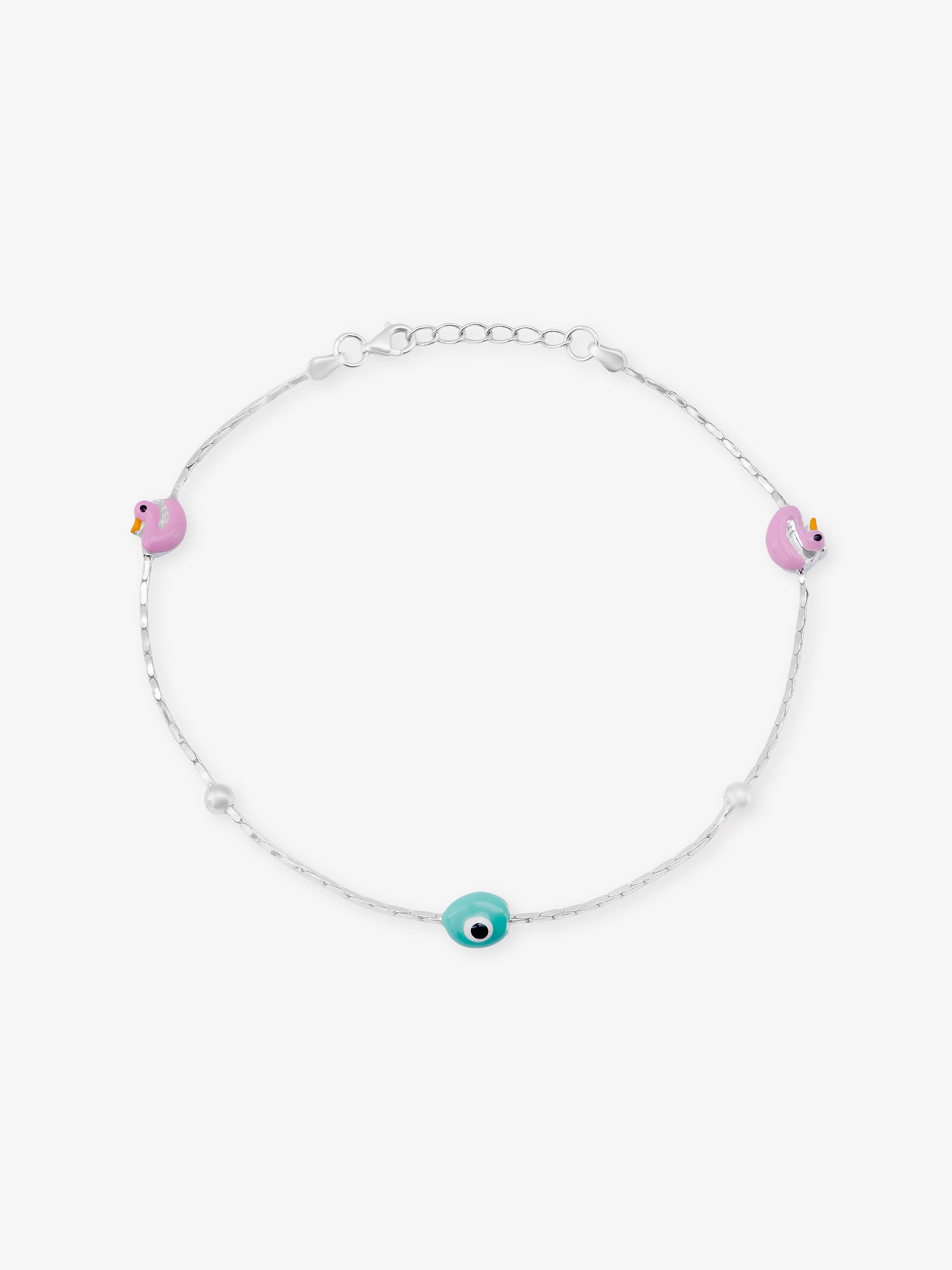 SIJA 925 Silver Green and Pink Duck Glow Anklet elegant sterling silver jewellery accessory front view