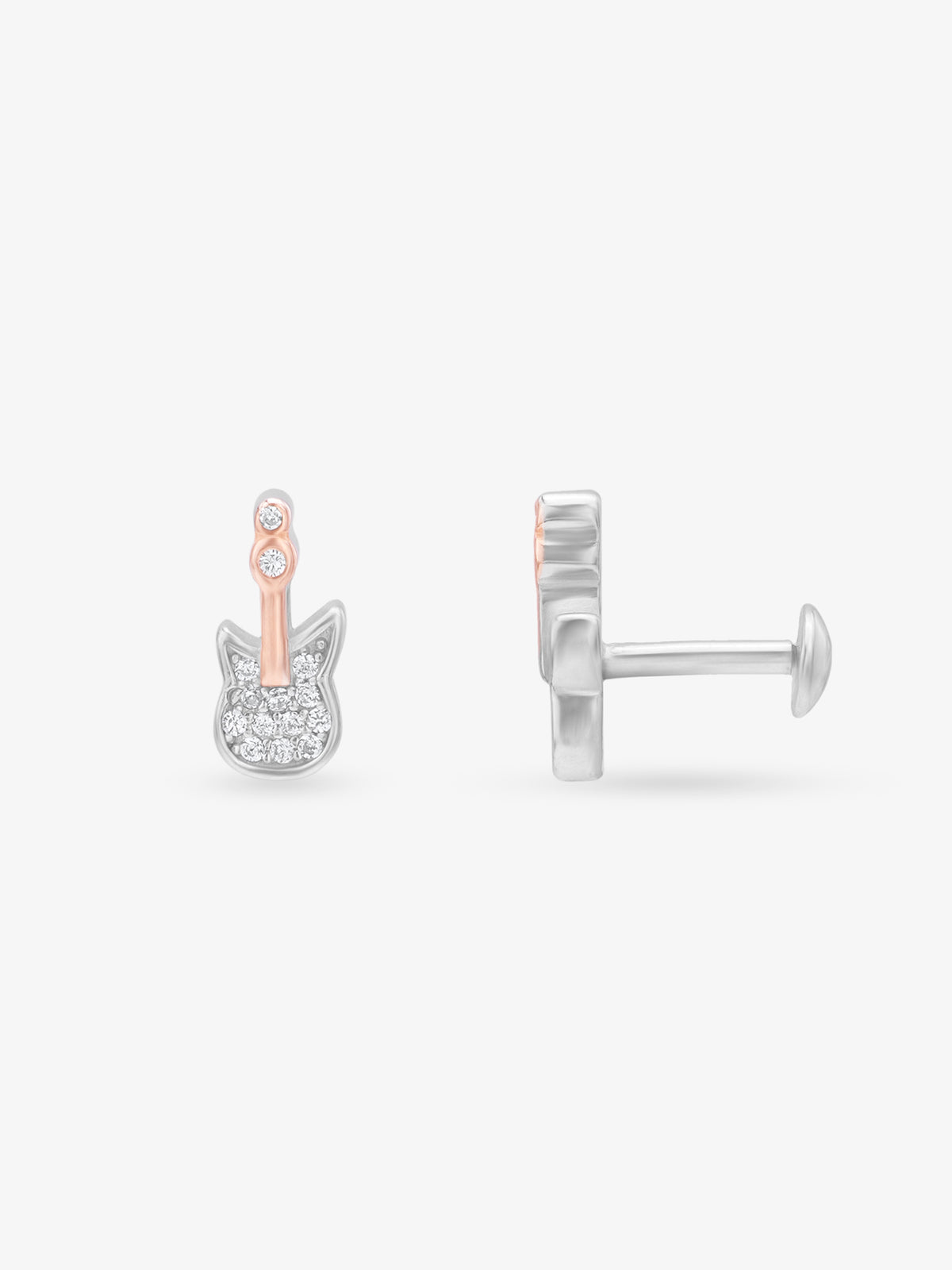 Side profile of SIJA 925 Silver Guitar Stud highlighting durable sterling silver craftsmanship and musical motif