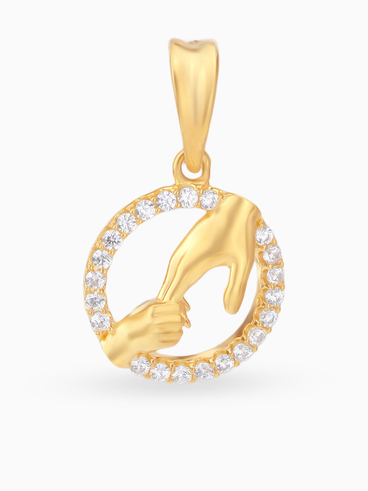 Hero shot SIJA 925 silver jewellery gold plated hands together pendant BIS hallmarked elegant timeless accessory perfect for weddings festive wear and gifting