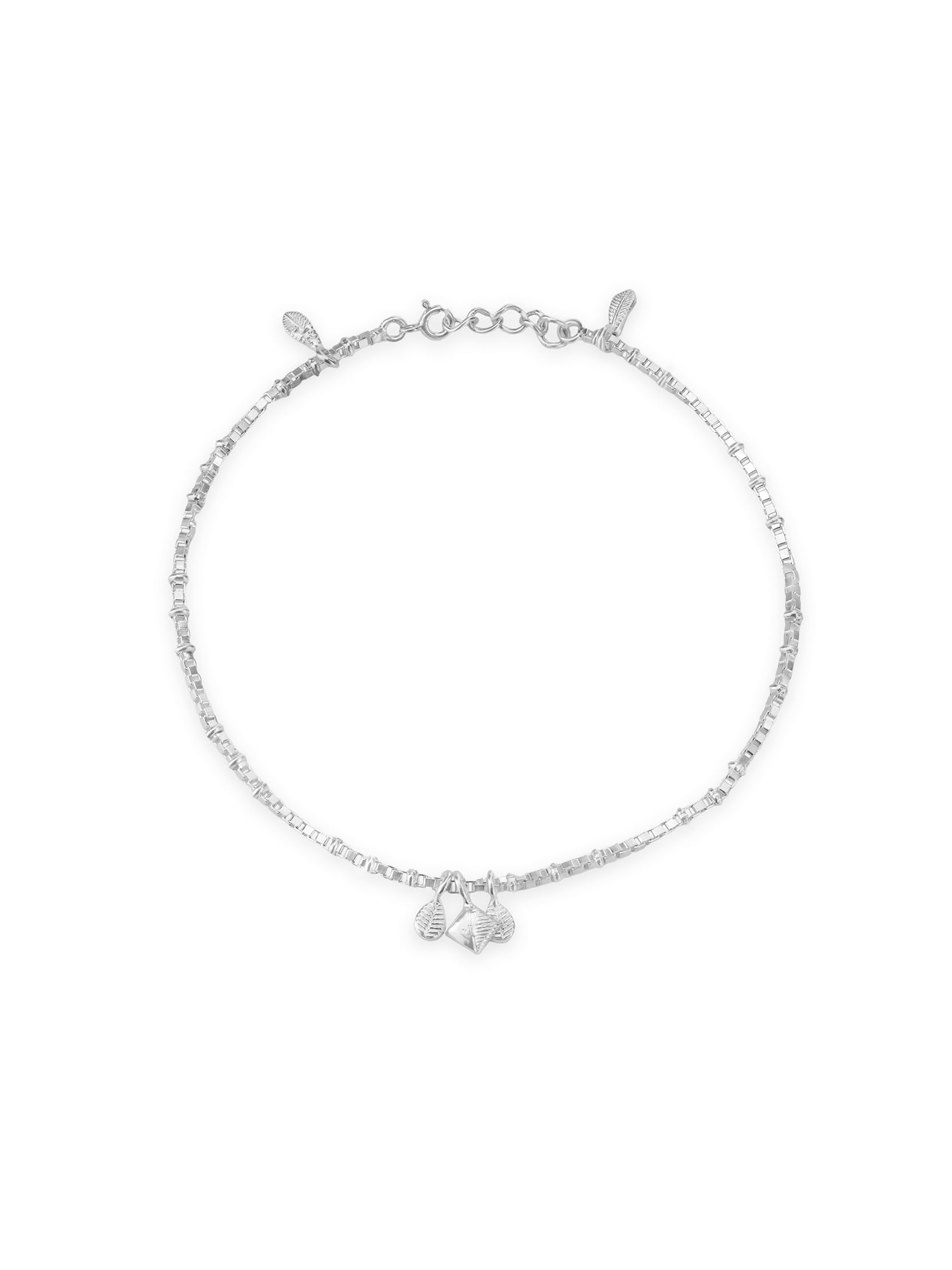 Detailed close up of SIJA 925 Silver Harmony Charm Anklet highlighting delicate harmony charm craftsmanship
