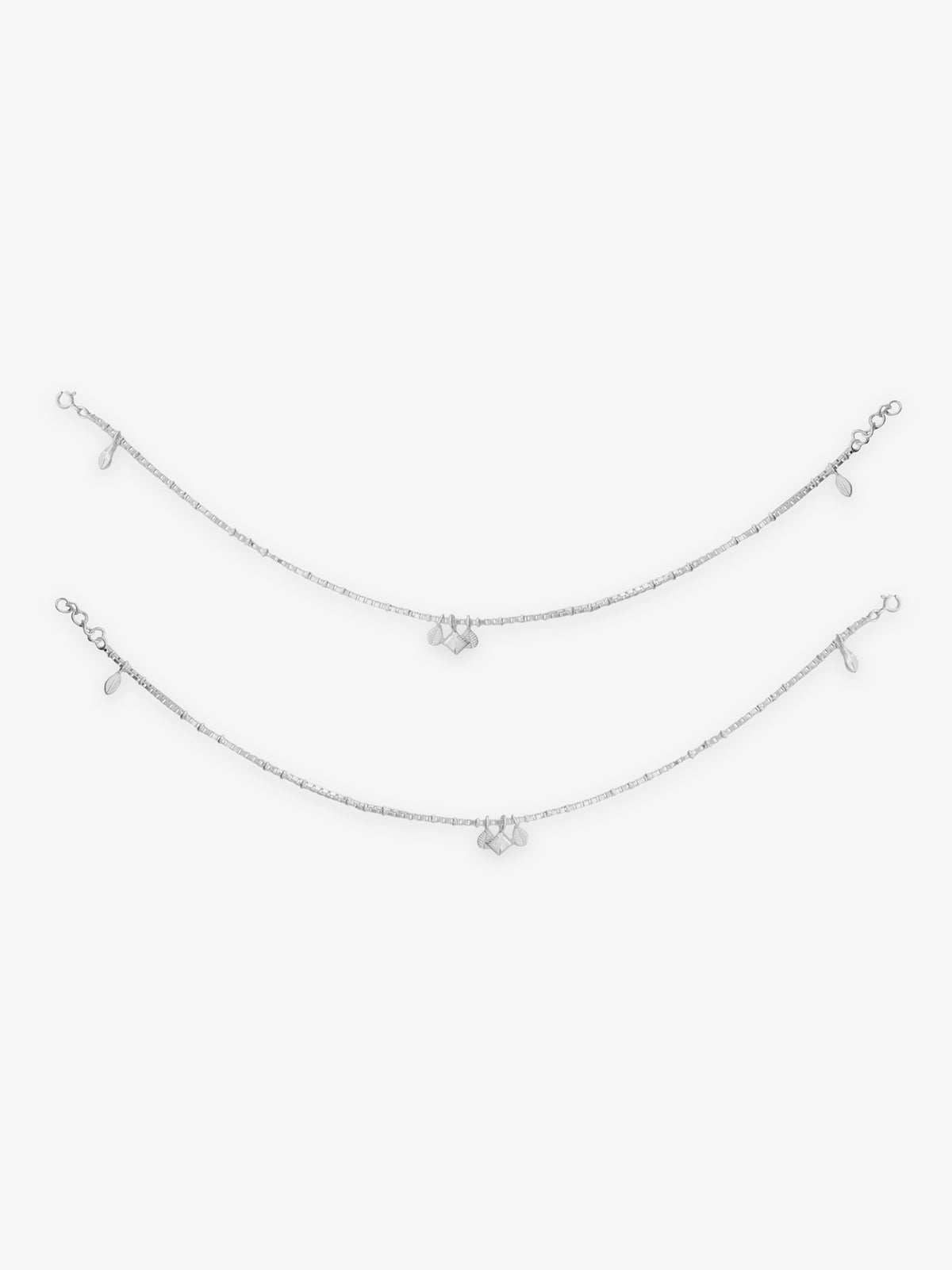 Detailed close up of SIJA 925 Silver Harmony Charm Anklet highlighting delicate harmony charm craftsmanship